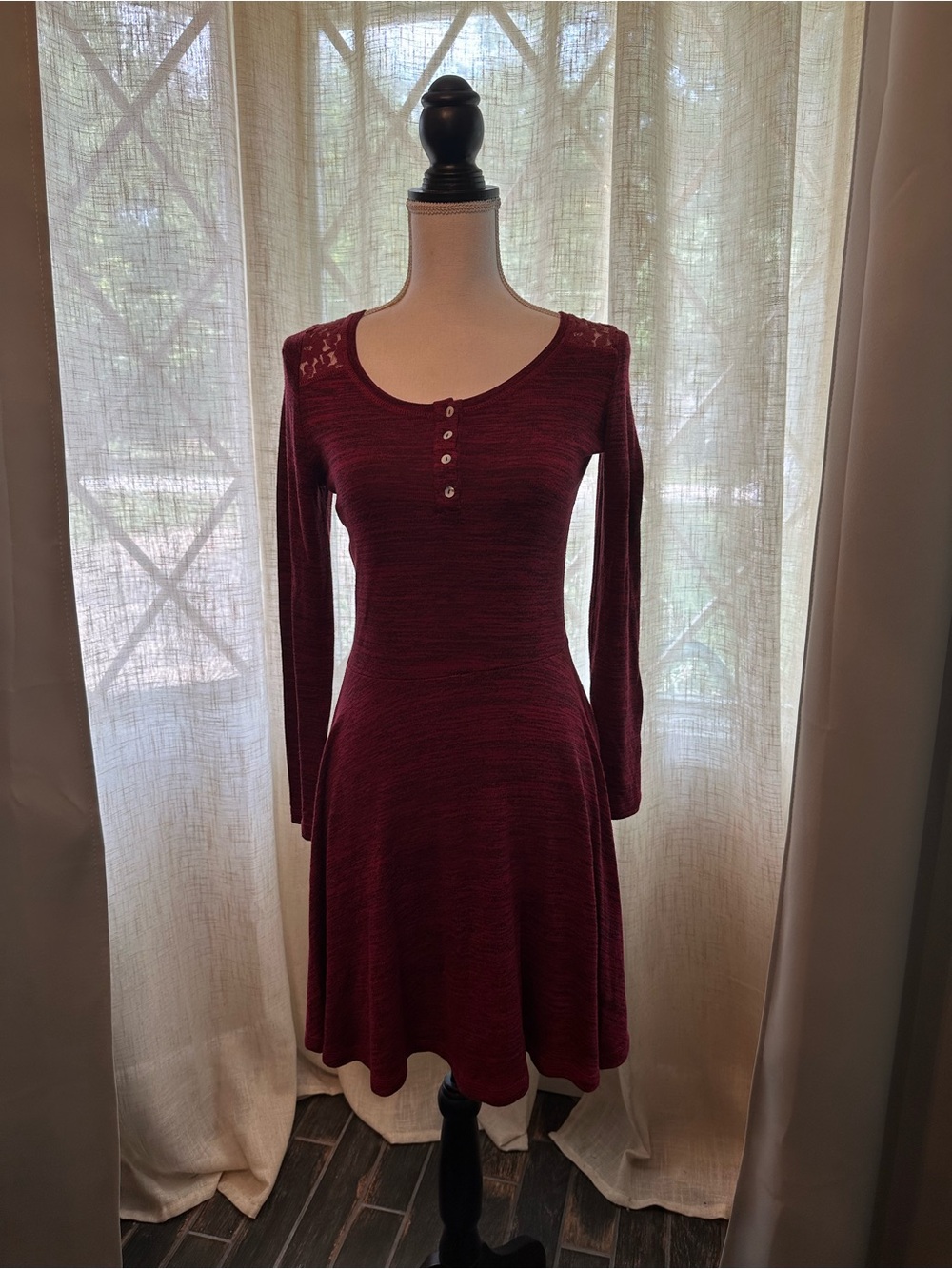 Superdry Burgundy Long-Sleeve Scoop Neck Knit Dress